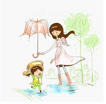 雨中撑伞的母亲